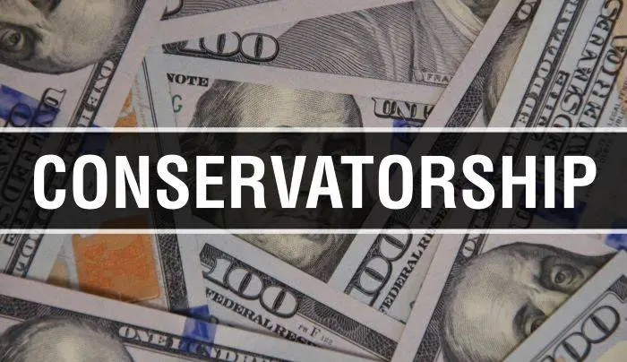 Conservatorship, Conservatorship Banner on top of 100 Dollar Bills Conservatorship is costly